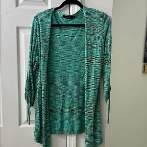Curio Striped Cardigan with cinched sleeves - shades of green/blue/black
